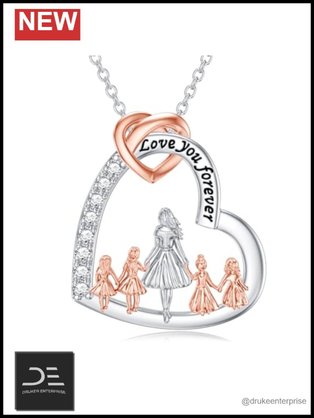 925 Sterling Silver Mother Daughter Necklace Heart Pendant Women Mom Gift